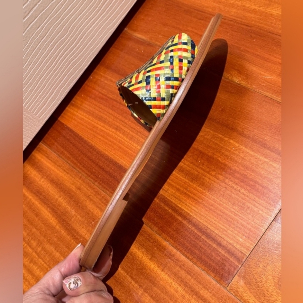 Tory Burch Rafia And Leather Ines Multicolor Slide Sandals 8 - Picture 8 of 9